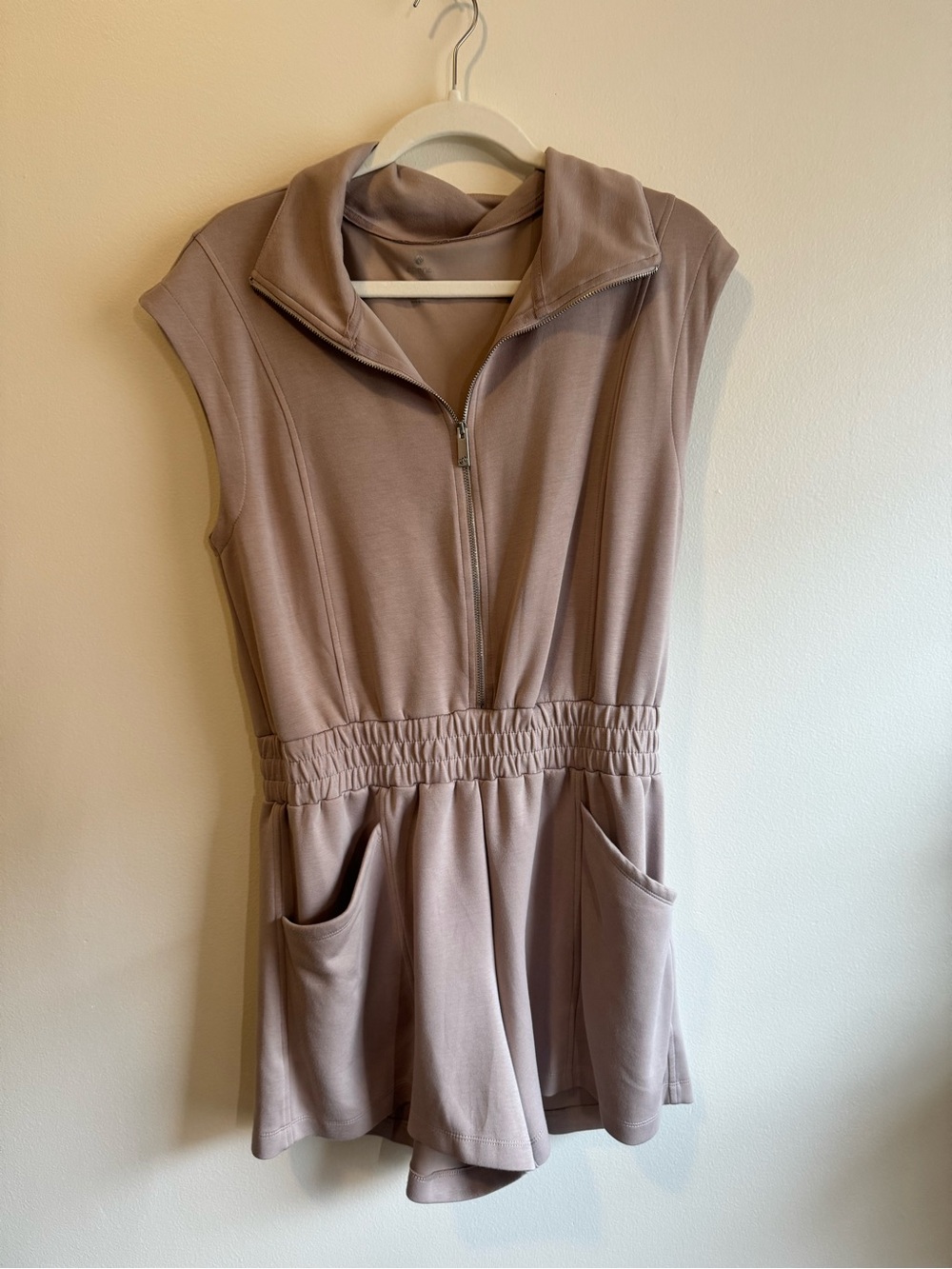 Apana Sleeveless Zip Romper in Taupe
